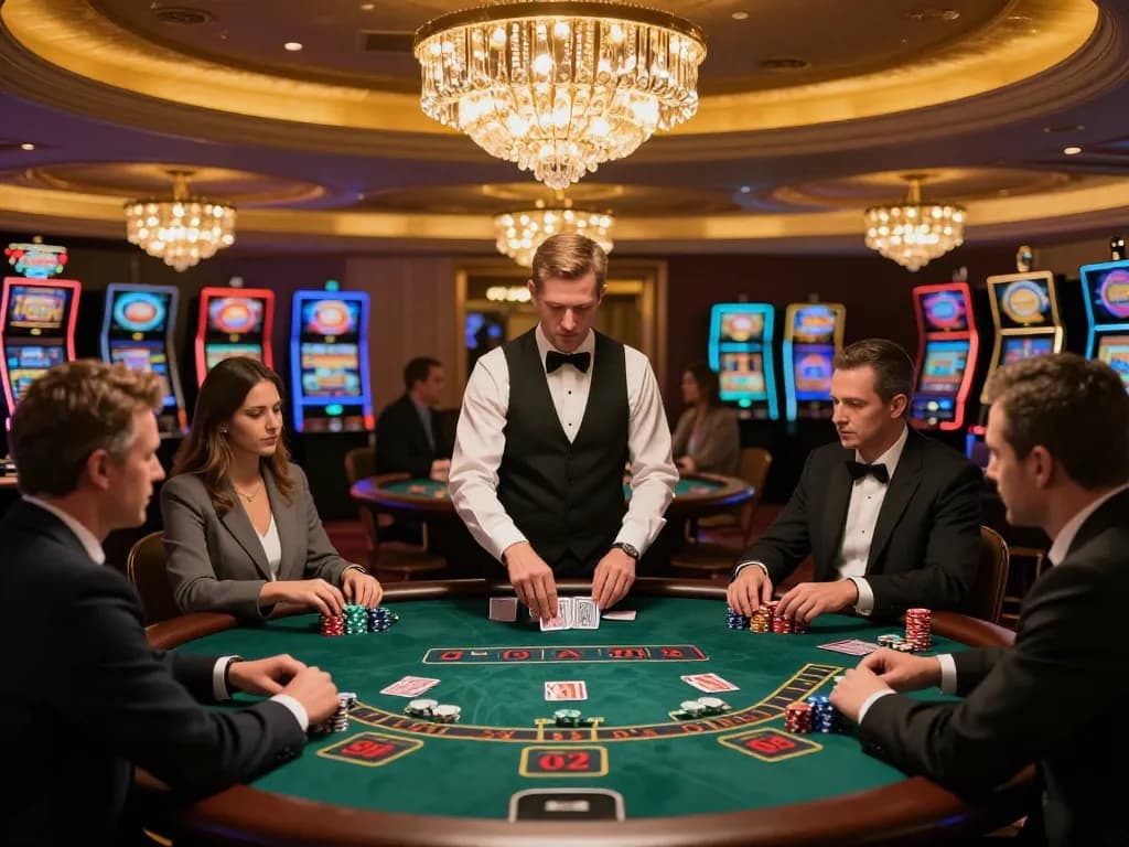 Experience thrilling gameplay at FC88 blackjack table with players strategizing for big wins.