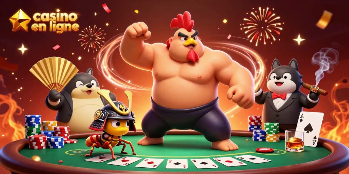 Exemple d'un casino en ligne avec des personnages uniques, illustrant un tournoi de poker captivant.