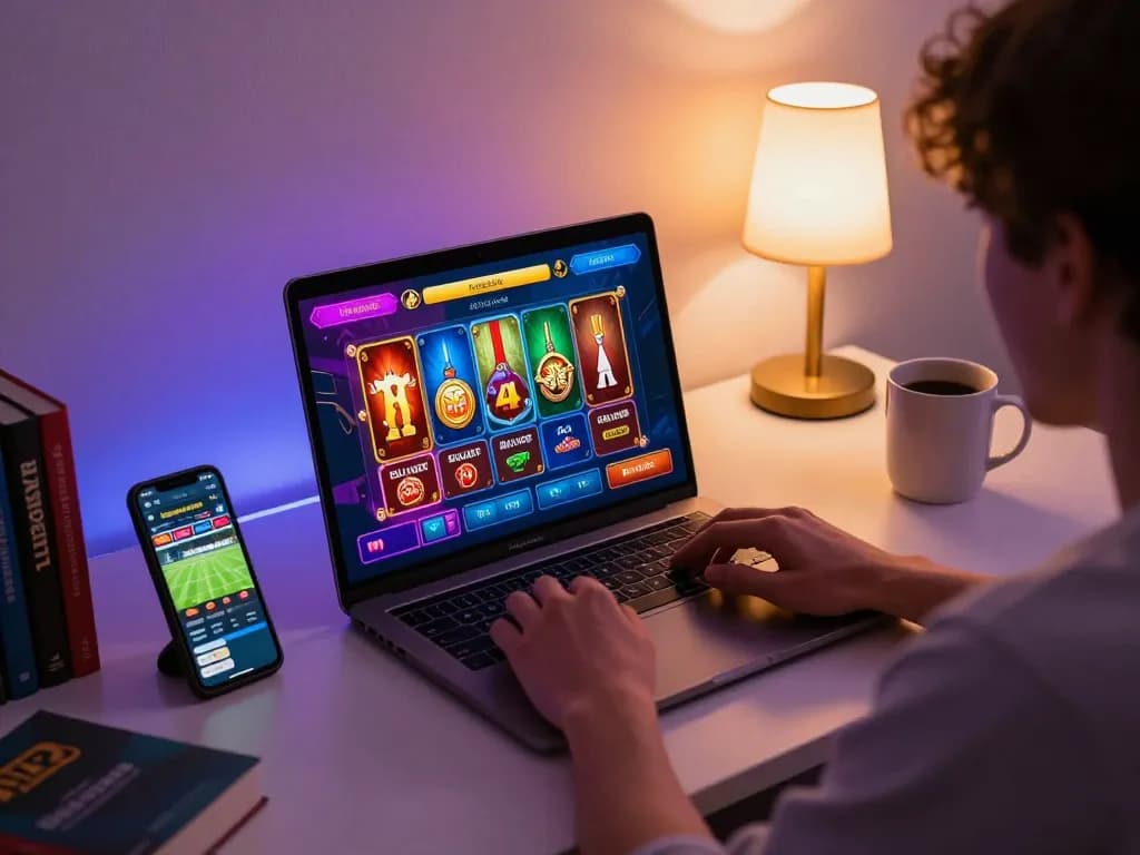 Ligalexus gaming experience with focused player using laptop for online casino play