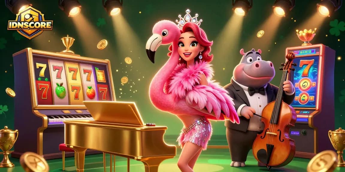 Experience thrilling gaming action with IDNSCORE's innovative slots in this vibrant casino scene.