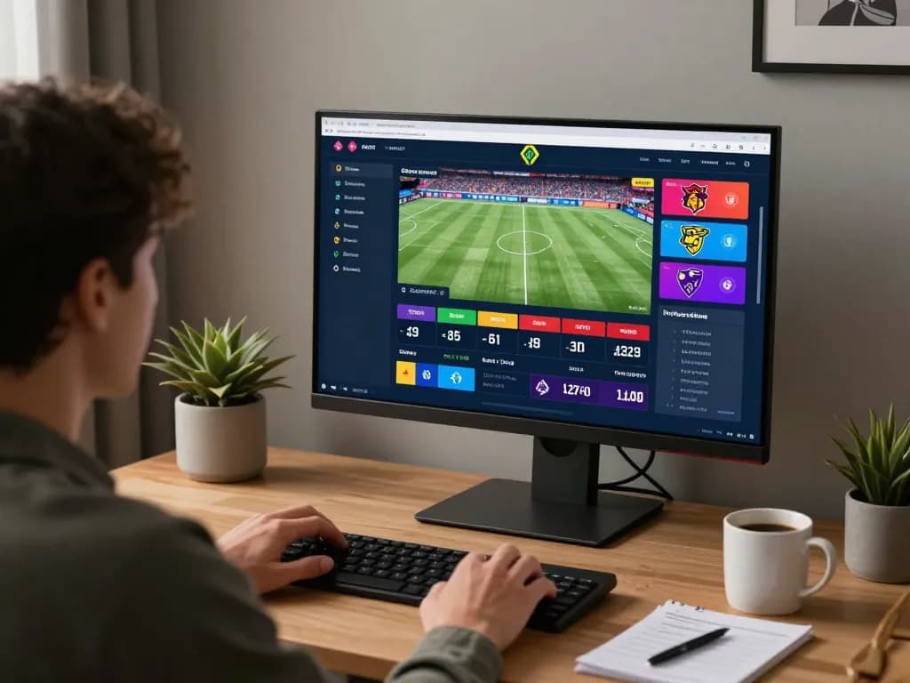 Placing bets on keonhacaii88 platform from a modern home office setup with sports betting screen
