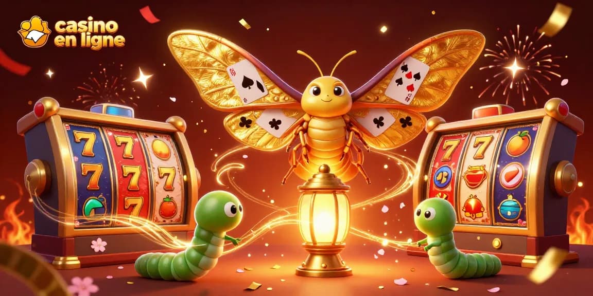 Jouez au casino en ligne avec des symboles de chance et un décor festif, illustrant la joie du jeu.