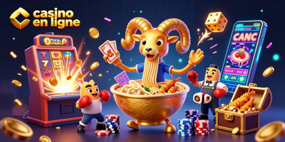 Jouez au casino en ligne avec cette illustration dynamique d'un bol de ramen cartoon qui distribue des cartes.