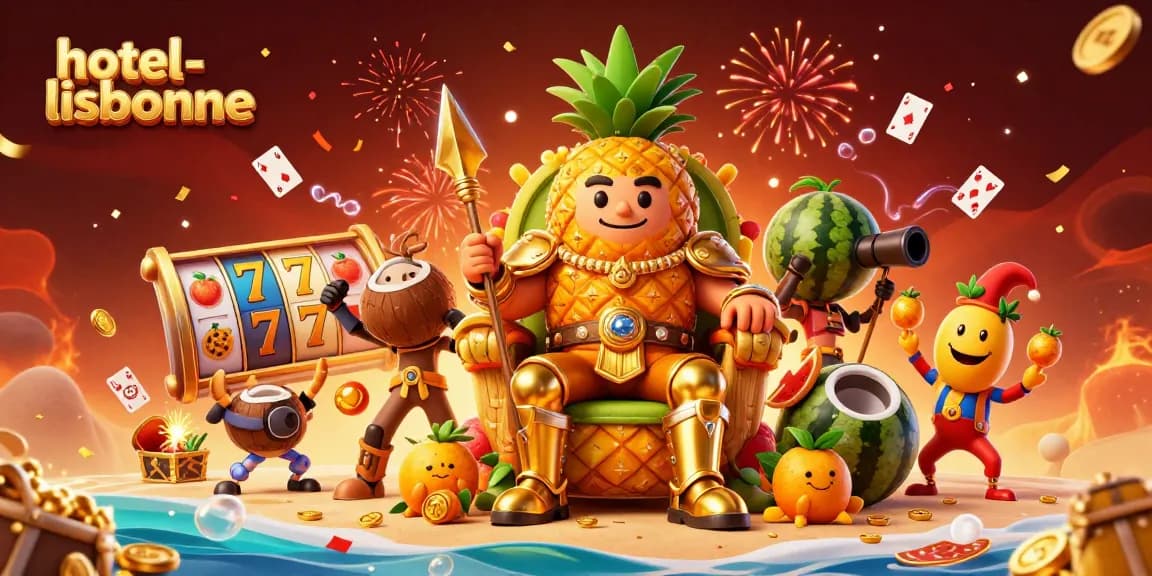 Win big at hotel-lisbonne with a vibrant 3D casino-themed beach illustration showcasing fun gambling elements.