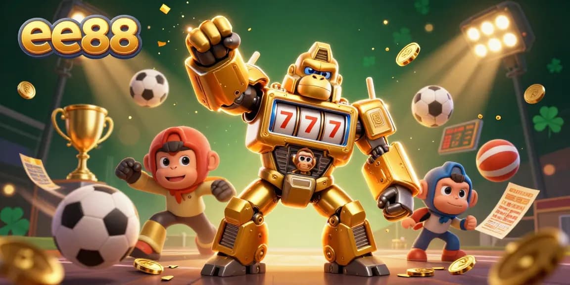 Experience the excitement of ee88 with a golden gorilla mech off the charts in this dynamic illustration.