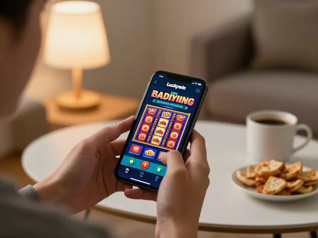Ứng dụng di động Luckywin hiển thị trên điện thoại thông minh, tham gia trải nghiệm chơi game trực tuyến.