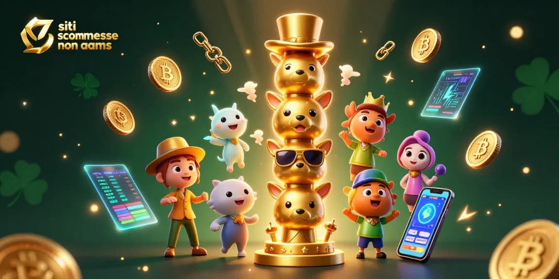 Giocare nei siti scommesse non AAMS con un totem dorato e criptovalute luminescenti.
