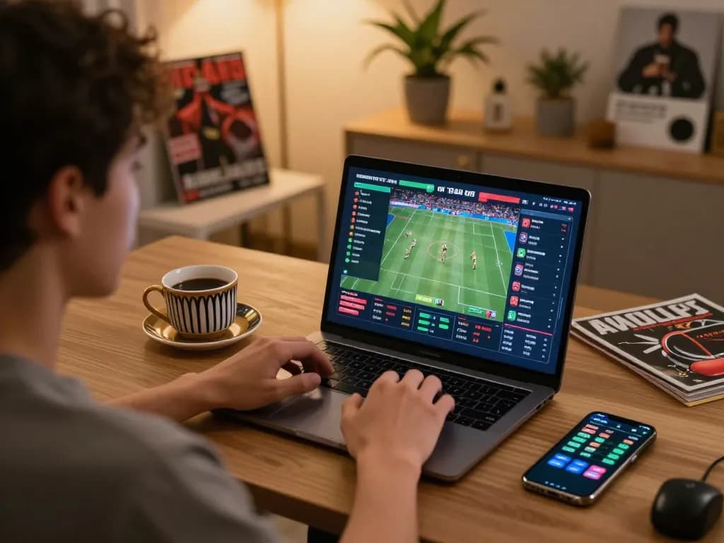 Player engaging in sports betting on ax88 platform from a cozy home office