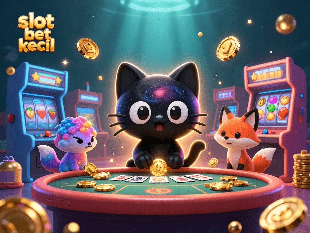 Menangkan jackpot di slot bet kecil dengan kucing hitam berputar di meja kasino berwarna-warni.