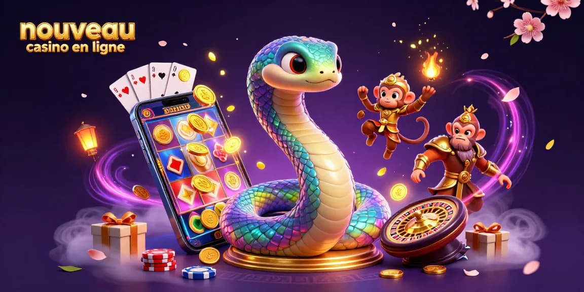 Profitez de l'expérience dynamique d'un nouveau casino en ligne avec un serpent arc-en-ciel et un roi singe.