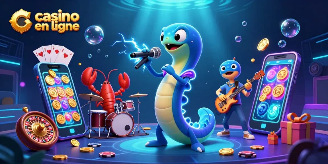Jouer au casino en ligne avec un DJ anguille électrique, un groupe de crabes et des jeux de machines à sous colorés.