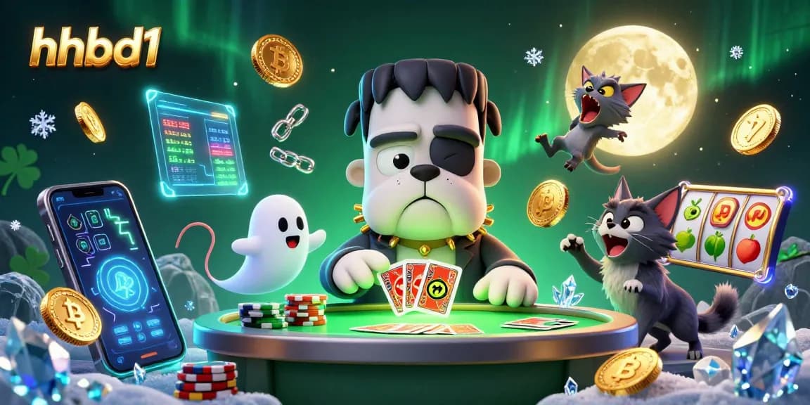 hhbd1 engages players at a captivating green-lit casino table surrounded by crypto elements.