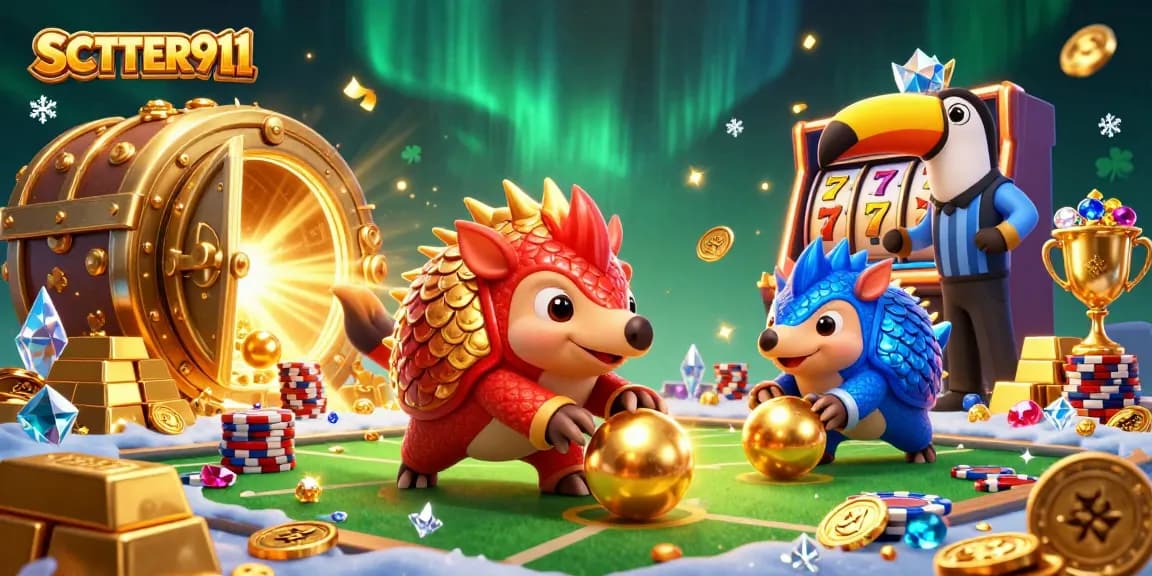Engage with SCATTER911 gameplay featuring animated pangolins battling in a colorful casino.