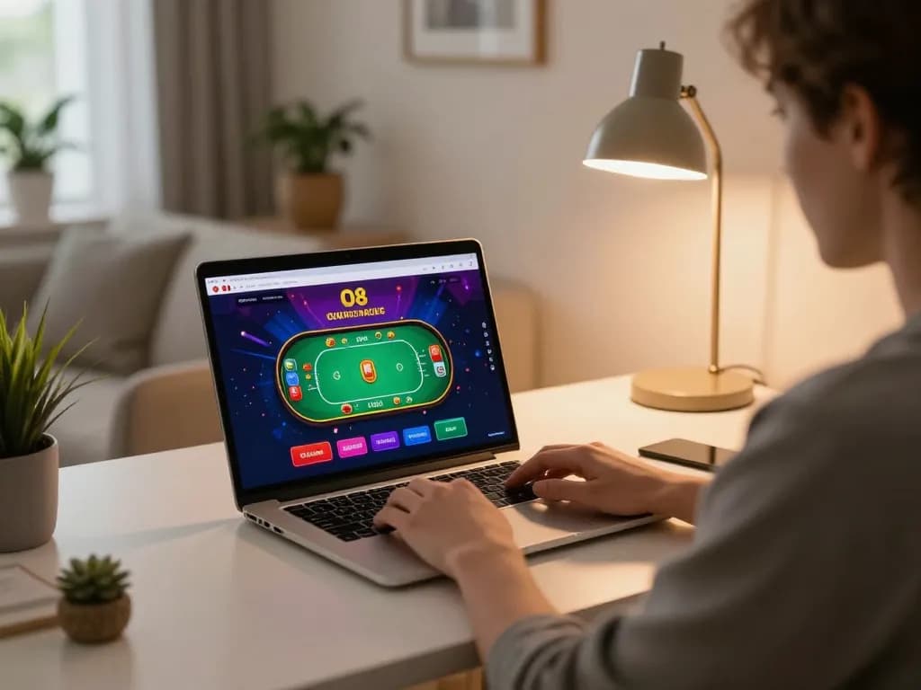 Engaging in online gaming at O8 casino platform from a stylish home setup.