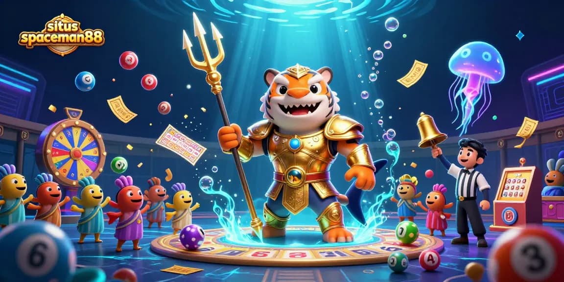 Situs spaceman88 showcases lively underwater casino action with a shark leading the game.