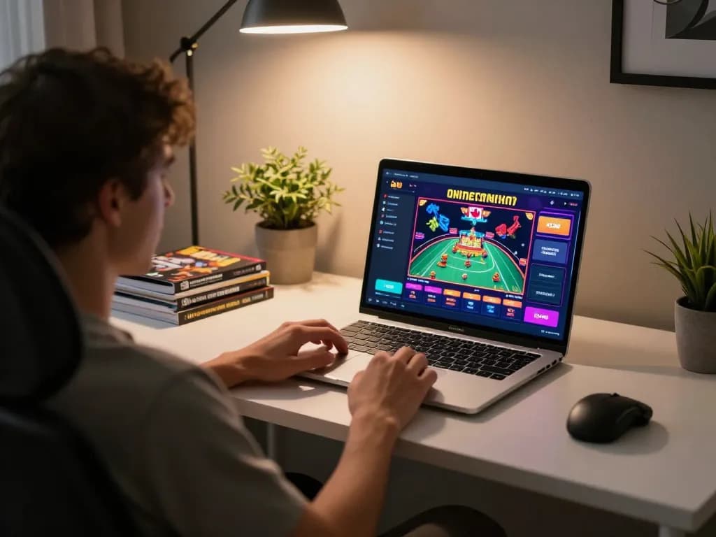 Engaging in online casinos in Canada with a vibrant gaming interface on a sleek laptop
