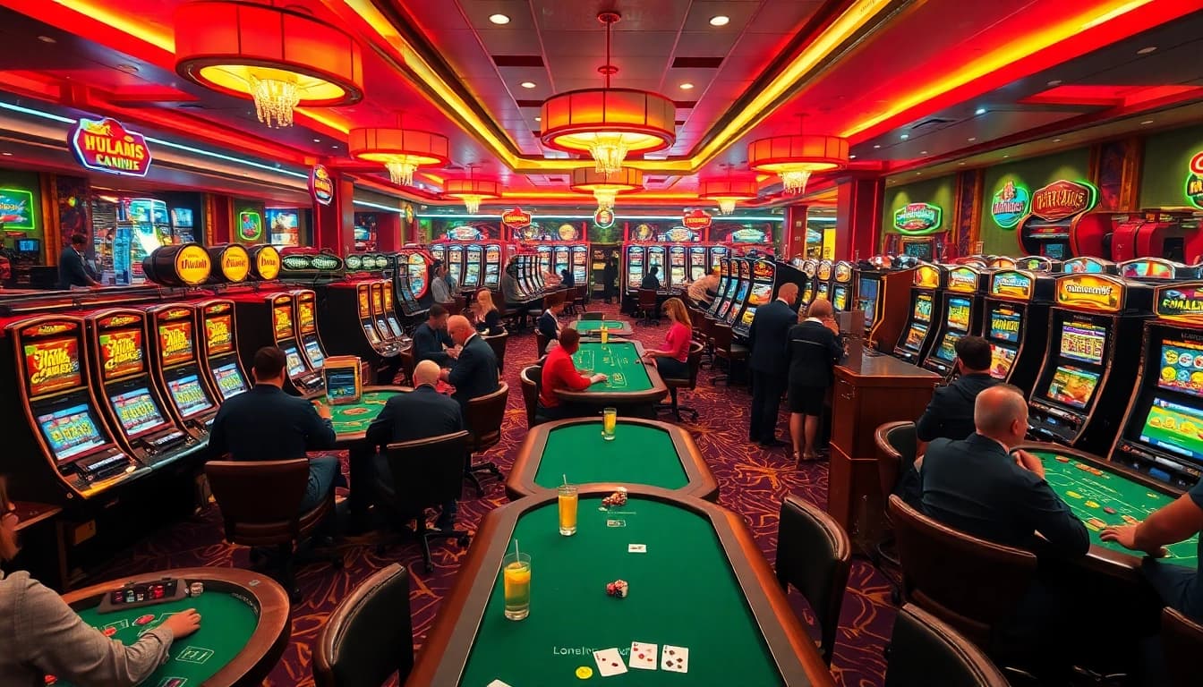 Menangkan agen89 di kasino dengan mesin slot berwarna-warni dan pemain yang bersemangat.