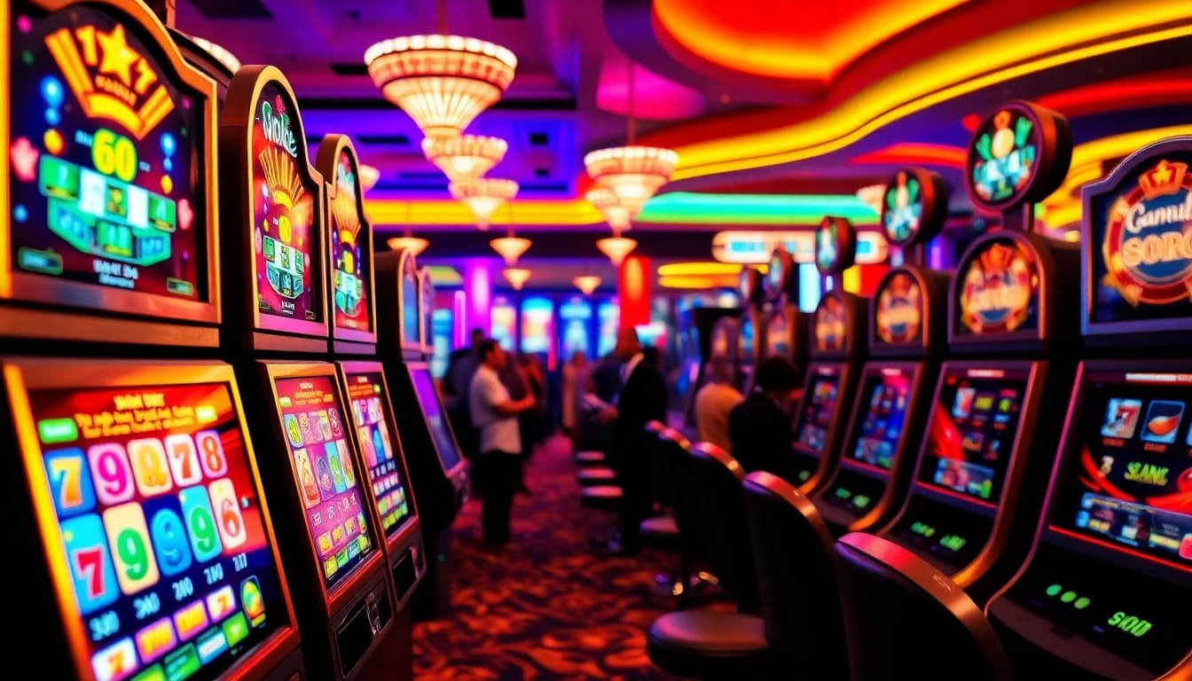 Mengakses tikislot login di mesin slot kasino yang cerah dan berwarna-warni.