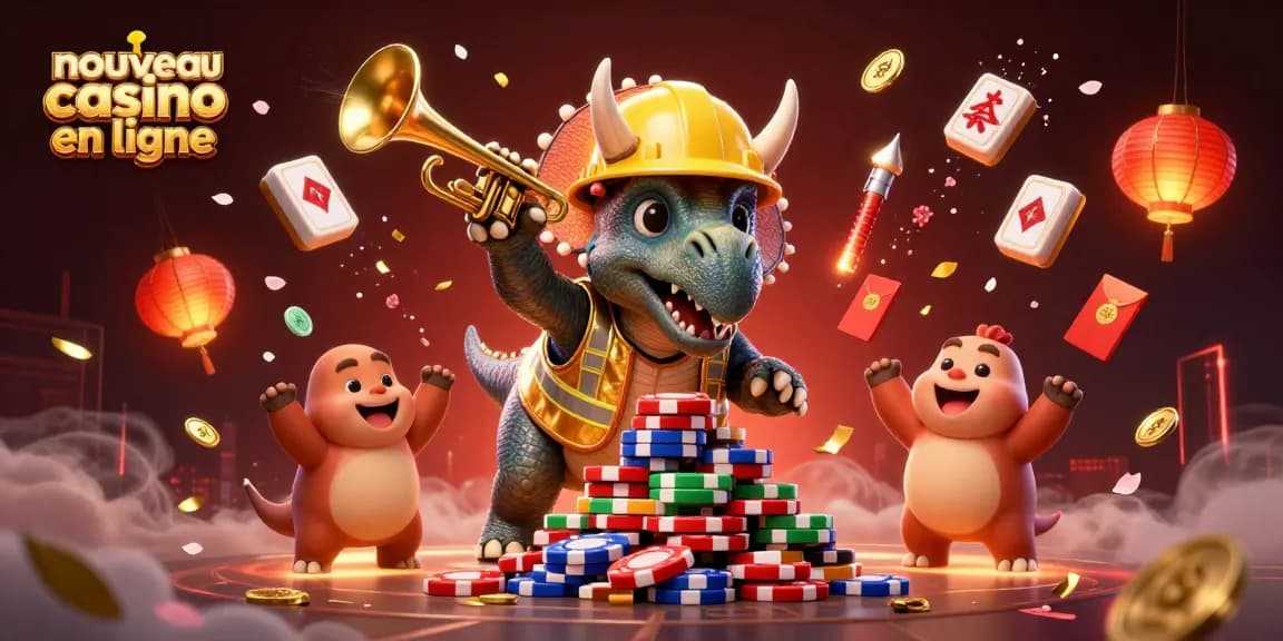 Découvrez un nouveau casino en ligne avec une illustration vibrante de personnages et d'éléments de jeu.