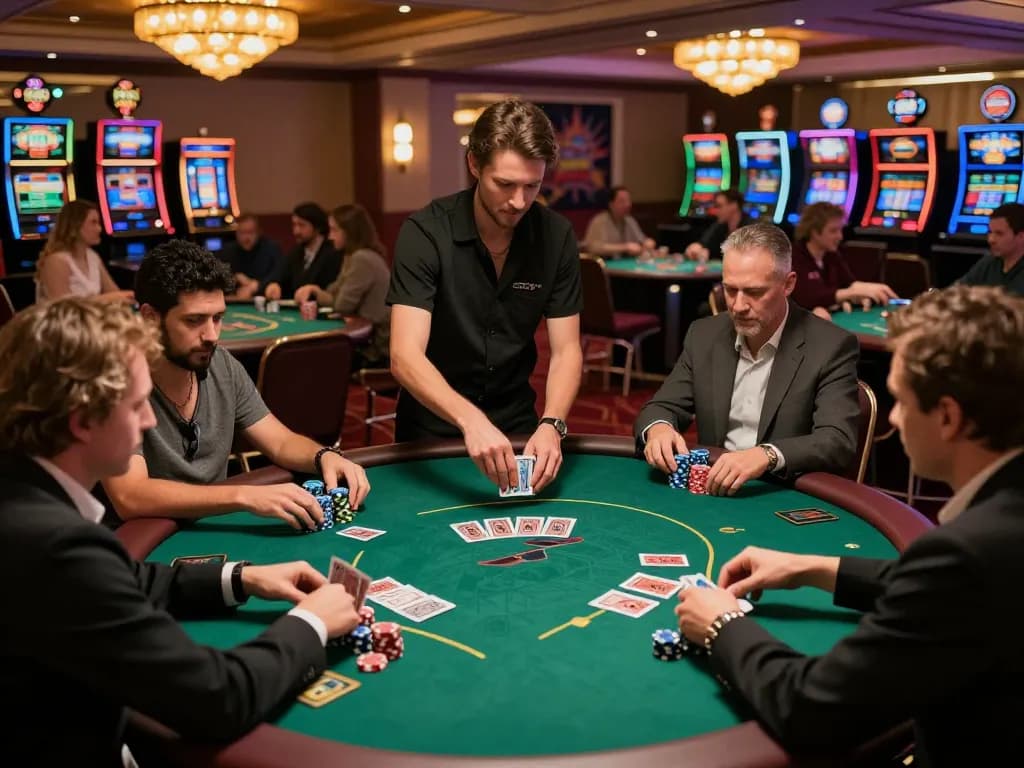Players engaging in high-stakes poker at 888top casino, showcasing excitement and strategy.