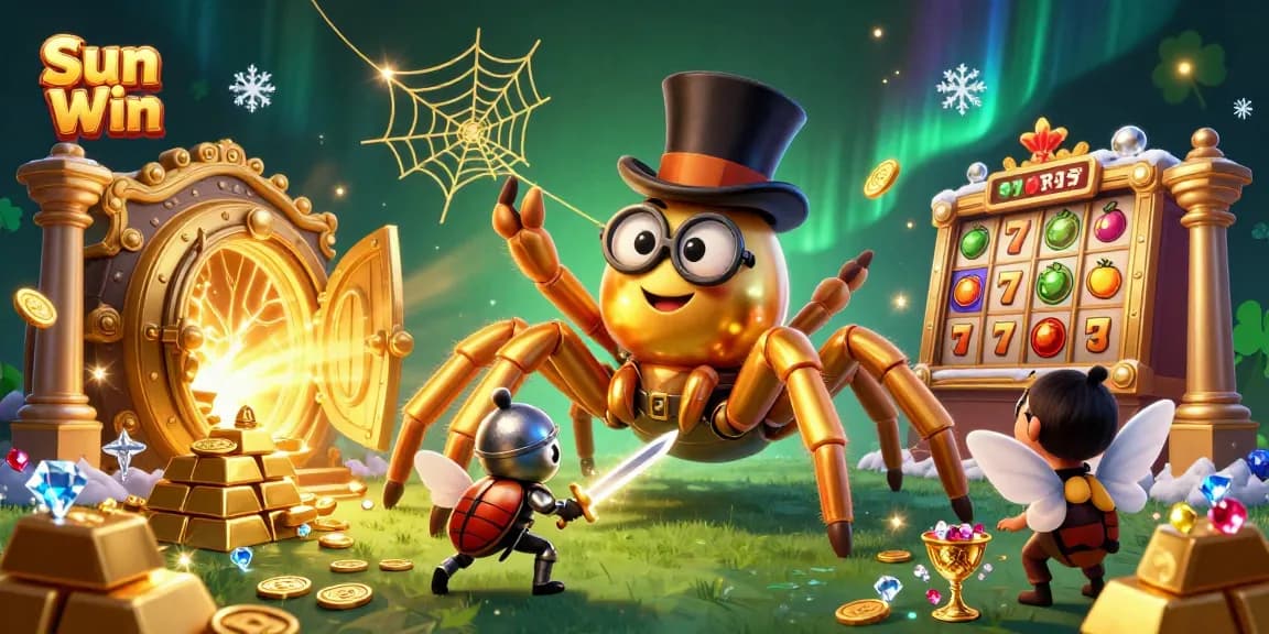 Engage with Sun Win's dynamic casino scene featuring golden tarantulas and jackpots.