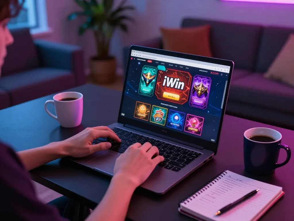 Engaging in exciting gameplay at iWin casino on a laptop with vibrant graphics displayed