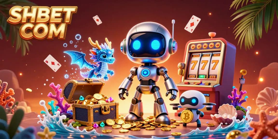 Engage in thrilling games at SHBET COM, featuring vibrant 3D characters among treasure chests and colorful gems.