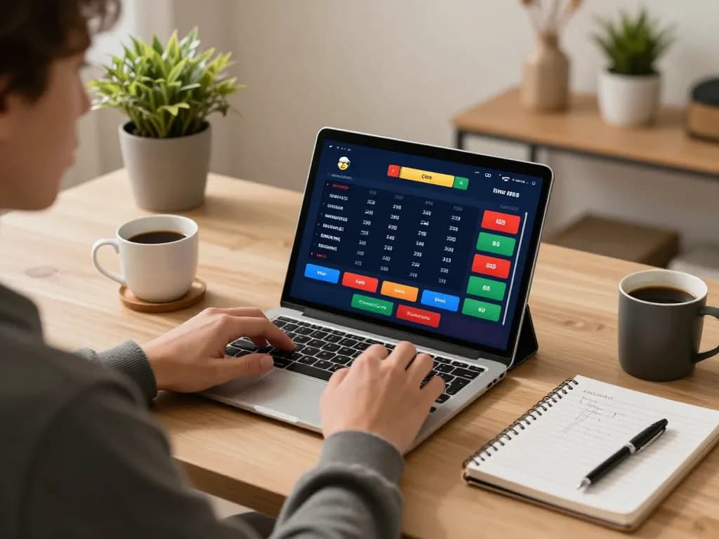Engaging in sports betting at home through kkwin app on tablet with warm lighting.