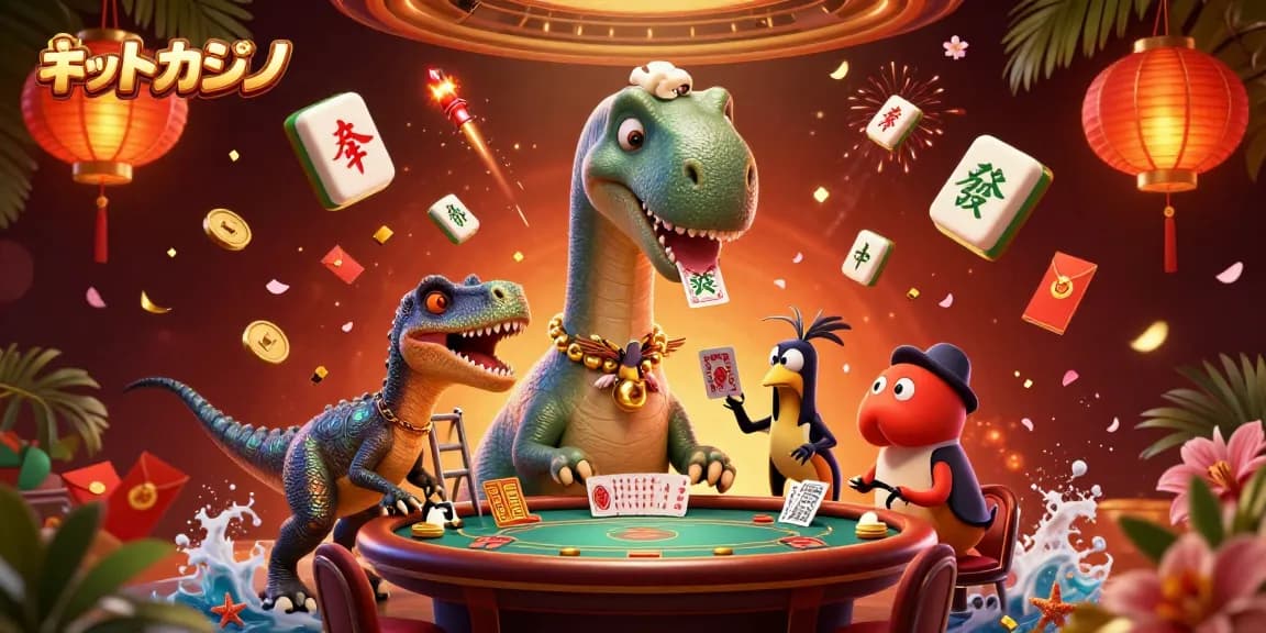 ネットカジノでのエキサイティングなプレイシーンとスロット、ポーカーが融合したイラスト。