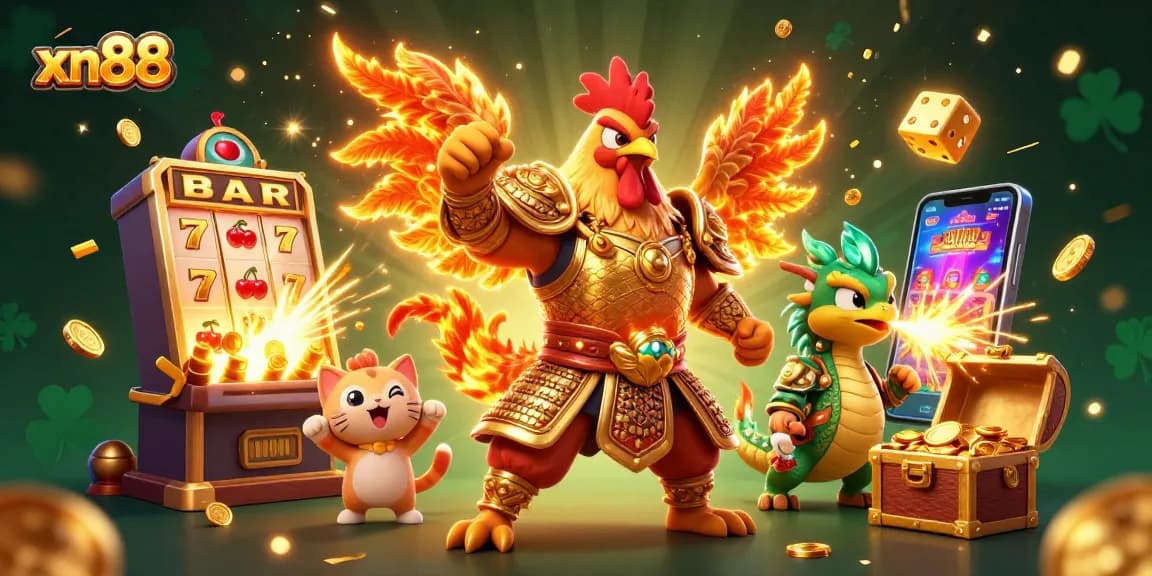 Engage with xn88’s thrilling jackpot action featuring colorful slot machines and cartoon warriors.