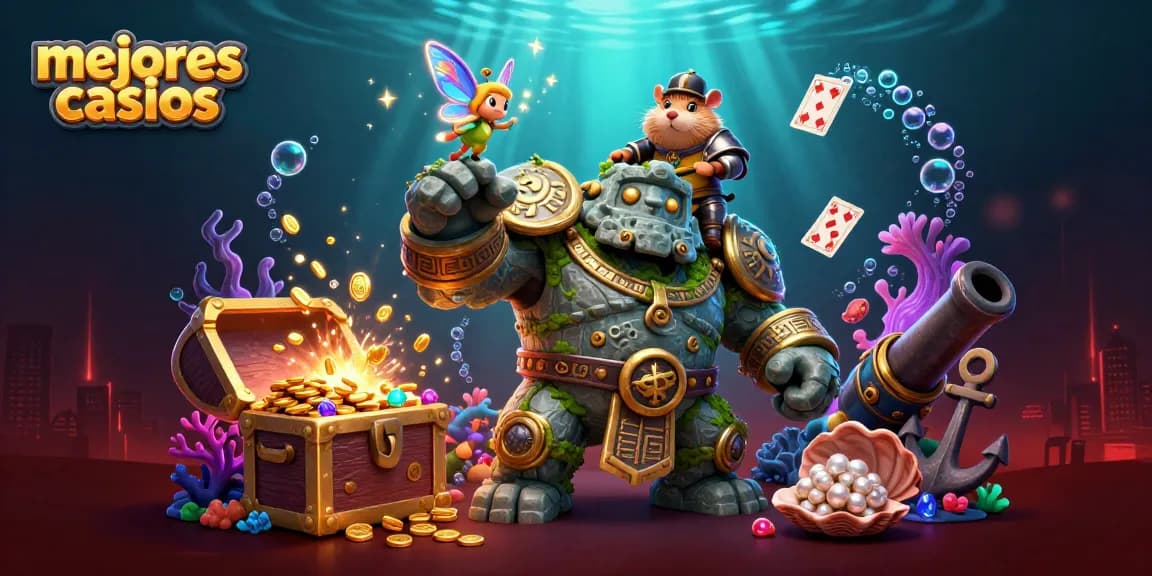 Experimenta los mejores casinos con personajes icónicos y elementos de juego en un entorno vibrante y mágico.