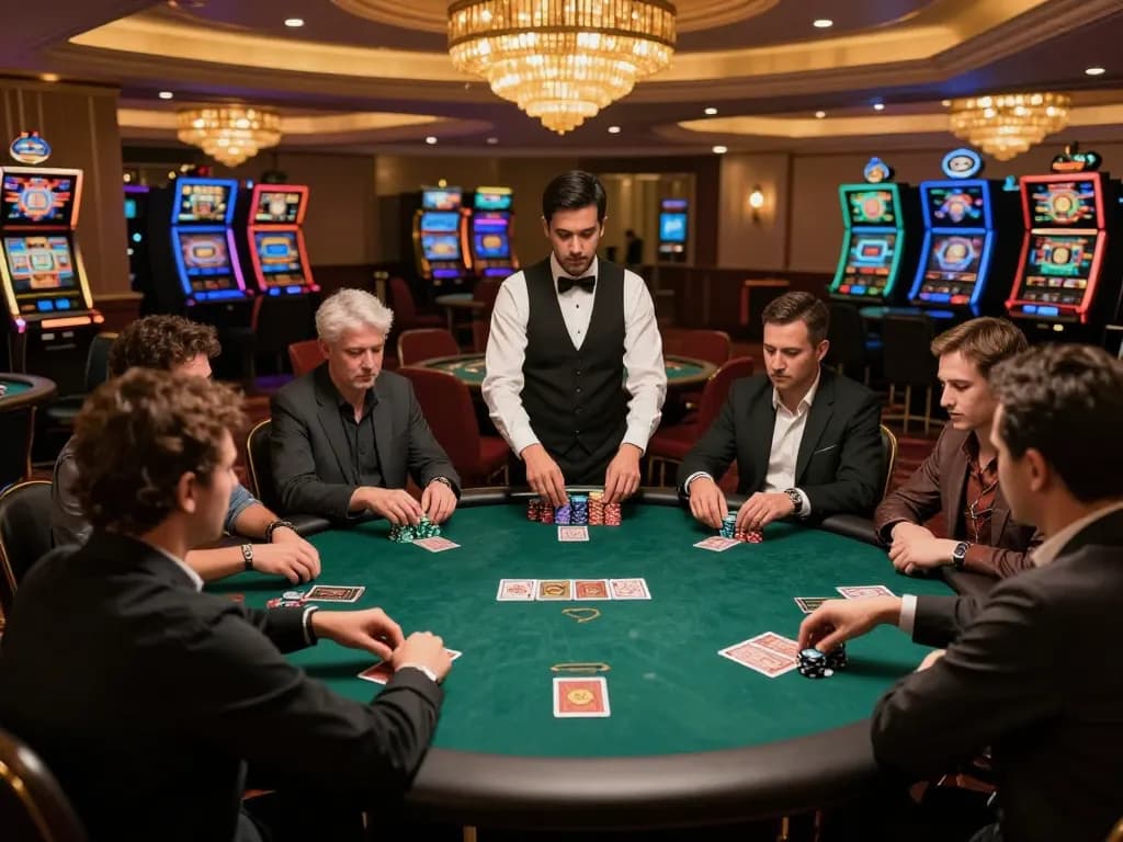 Players engaged in an exciting poker game at a casino, highlighting f8betz atmosphere and strategy.