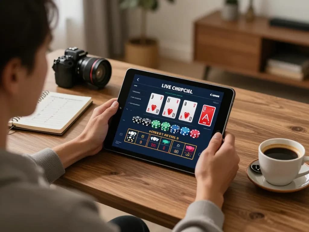 Player using llwin app for online blackjack with strategy notes, creating a winning atmosphere.