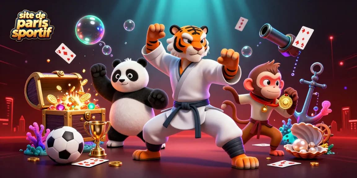 Pari et gagne sur le site de paris sportif avec une scène animée de tigres et de panda.