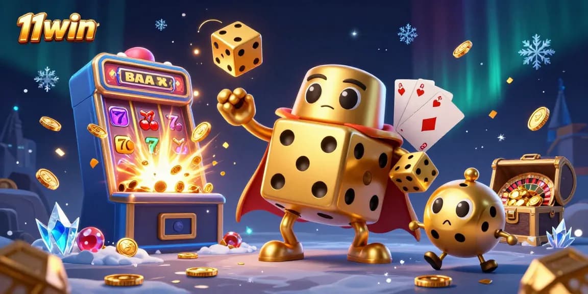 Play with 11win at a colorful online casino scene filled with festive gaming elements.