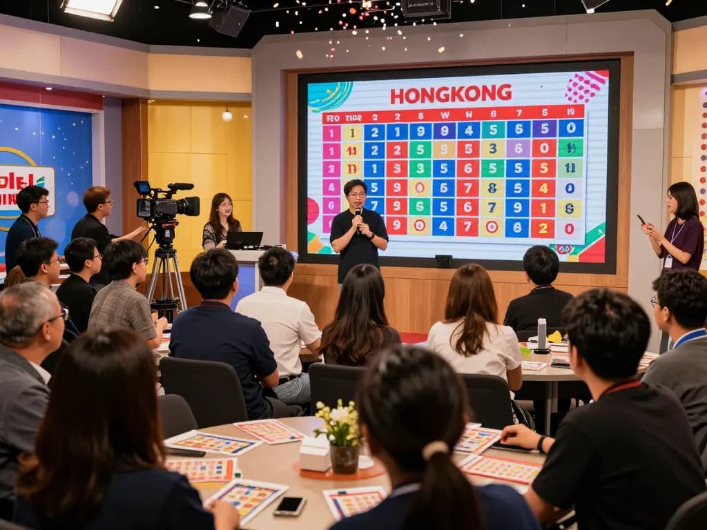 Togel Hongkong live draw event with audience excitement and winning numbers displayed.