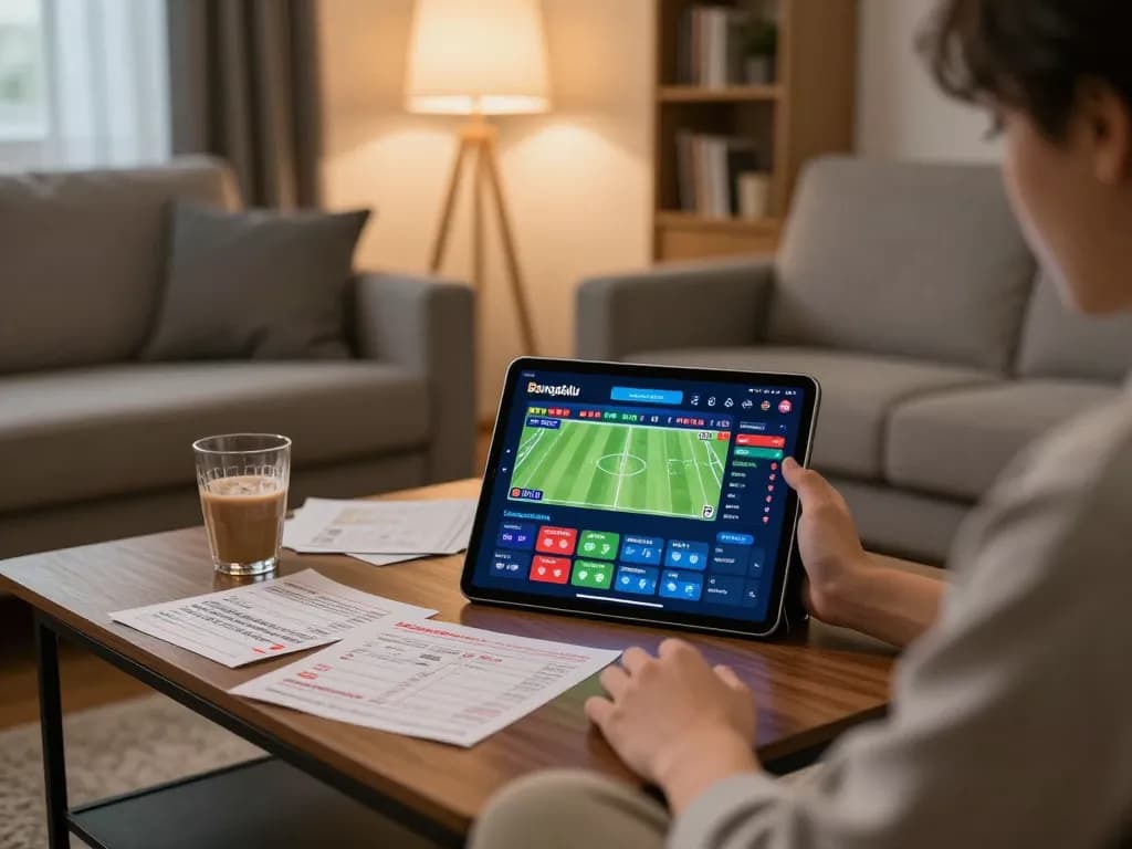 Bongdalu sports betting experience on a tablet in a cozy home setting with live scores and strategies