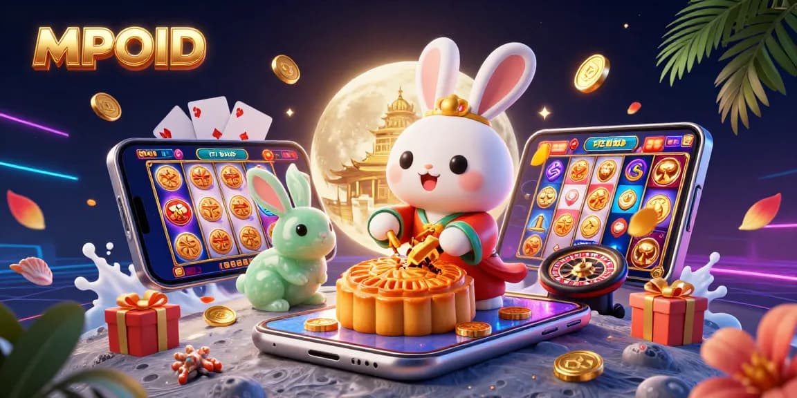 MPOID enhances gaming with 3D moon rabbit characters exploring lunar casino elements.