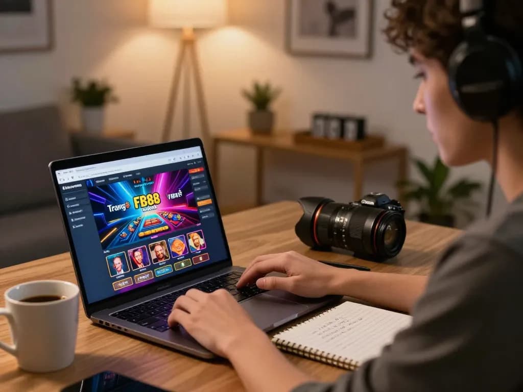 Engaging with Trang Chủ FB88 for online gaming in a cozy home office setup.