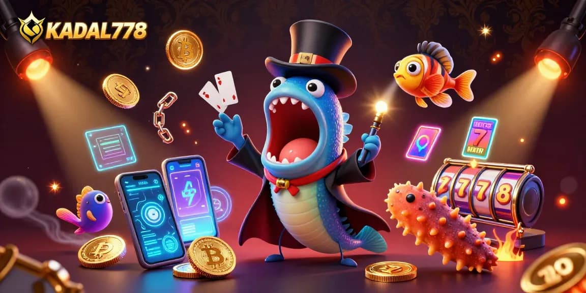 Engage with KADAL778's thrilling card trick performance featuring a deep-sea gulper eel, anglerfish, and sea cucumber.