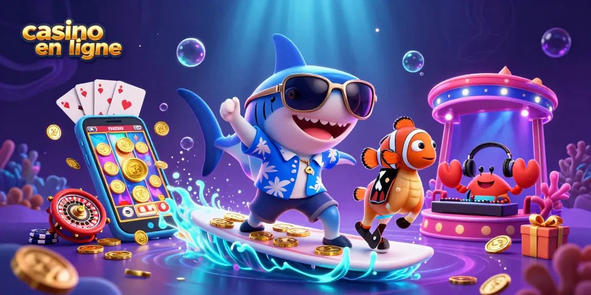 Plongez dans l'univers captivant du casino en ligne avec cette illustration vibrante de personnages ludiques.