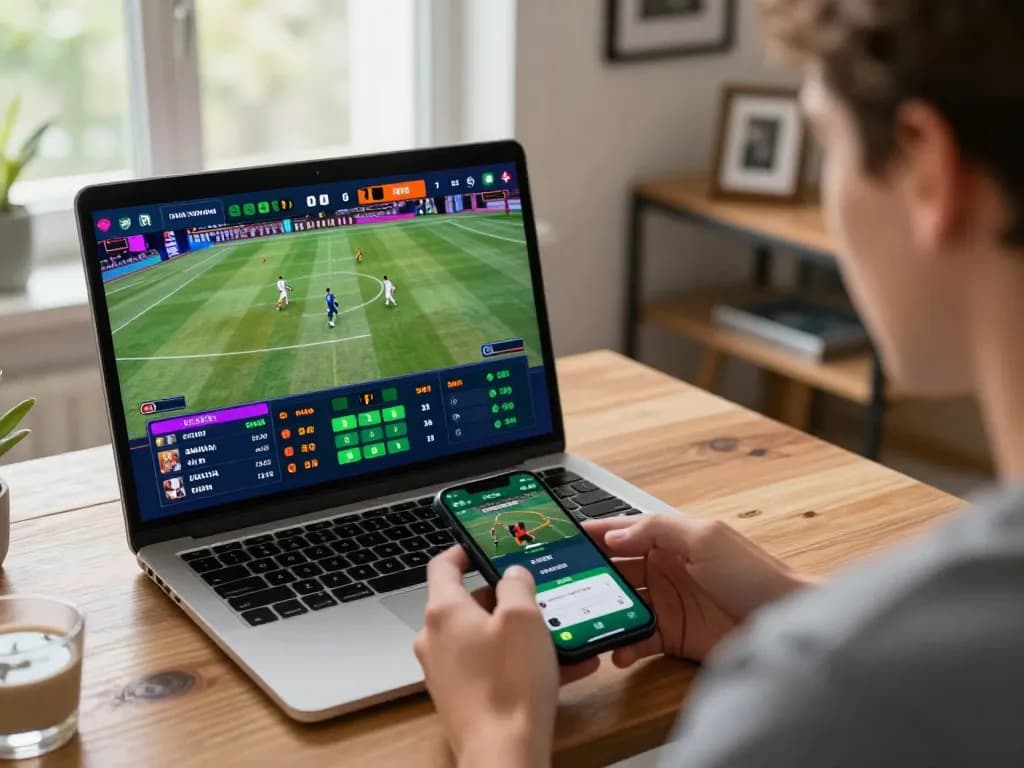 Engaging moment placing bets at online sports event with link 789win visible on the screen.