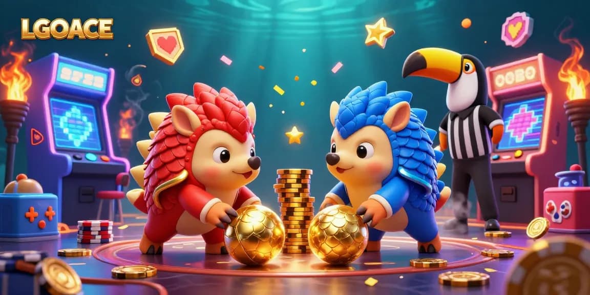 LGOACE pangolins bowling with poker chips, showcasing a vibrant casino gaming atmosphere.
