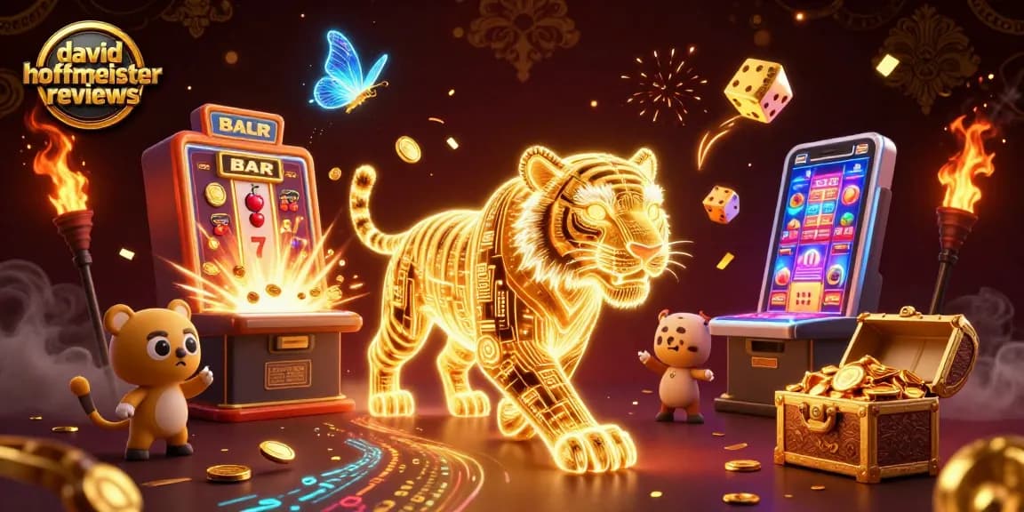 Spin to win with david hoffmeister reviews as a golden tiger lights up a digital casino.