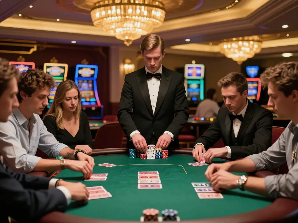 Players strategizing in a high-stakes poker game at 98 win casino, capturing immersive gameplay.