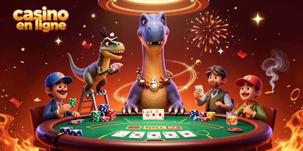 Jouez au casino en ligne avec un brontosaurus géant et un croupier raptor aux cartes !