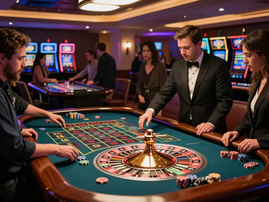 Engaging roulette gameplay highlighting superjp as players place bets in a vibrant casino atmosphere.