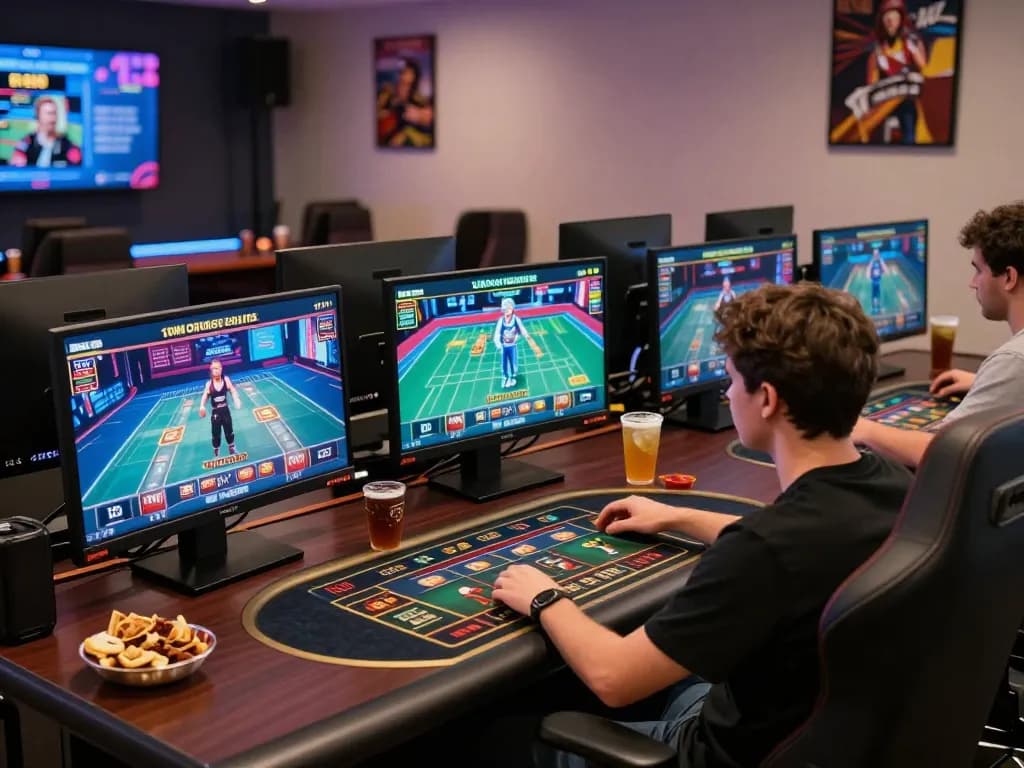 Experience live dealer gaming excitement with TG88 on a professional multi-screen setup.
