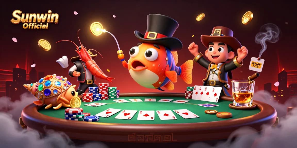 Experience thrilling gameplay with Sunwin Official as 3D anglerfish attracts golden coins in an extravagant casino scene.