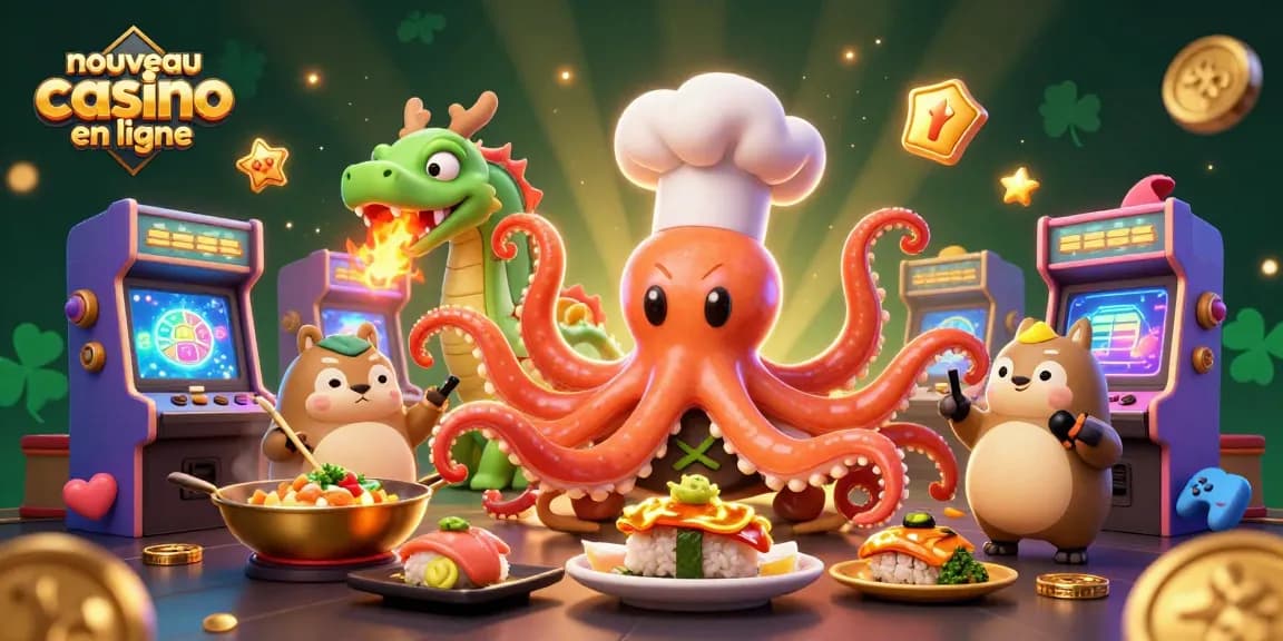 Le nouveau casino en ligne présente un chef sushi en 3D, un dragon et un client tanuki enjoué.
